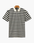 Men's Classic Breton Striped Polo Shirt with Contrast Collar and Textured Knit Finish