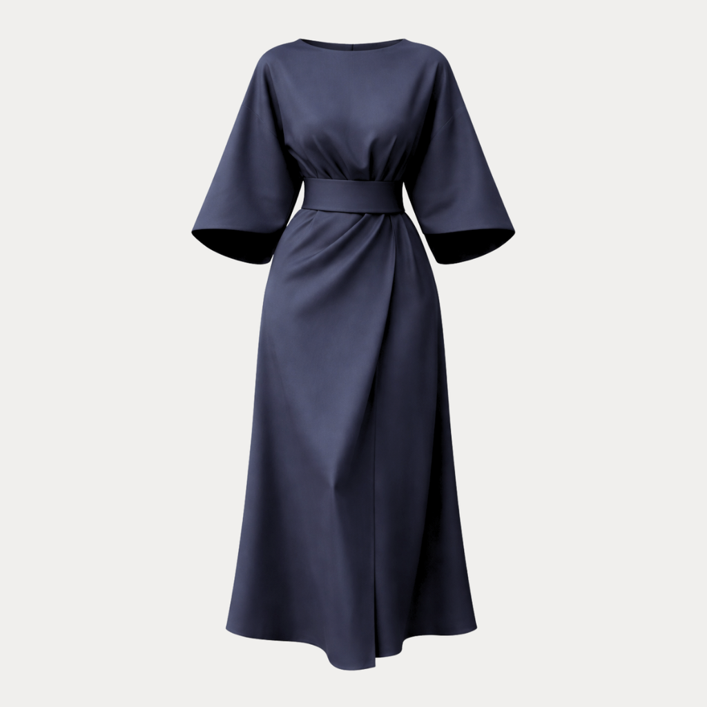 Elegantes Damen-Midikleid mit Bootsausschnitt, weiten Ärmeln, tailliertem Bund und ausgestelltem A-Linien-Rock
