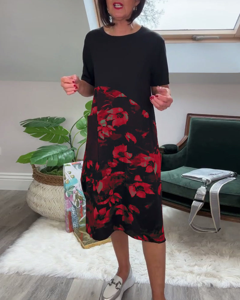 Women's Floral Panel Midi Dress