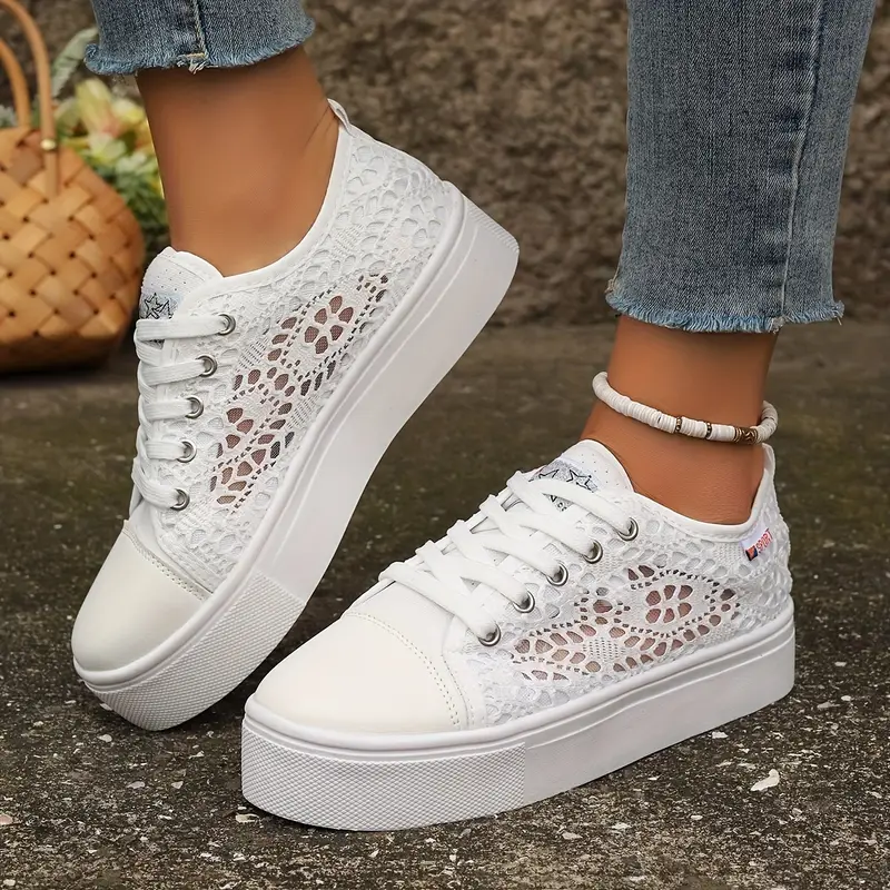 Zapatillas de plataforma para mujer con paneles de encaje floral