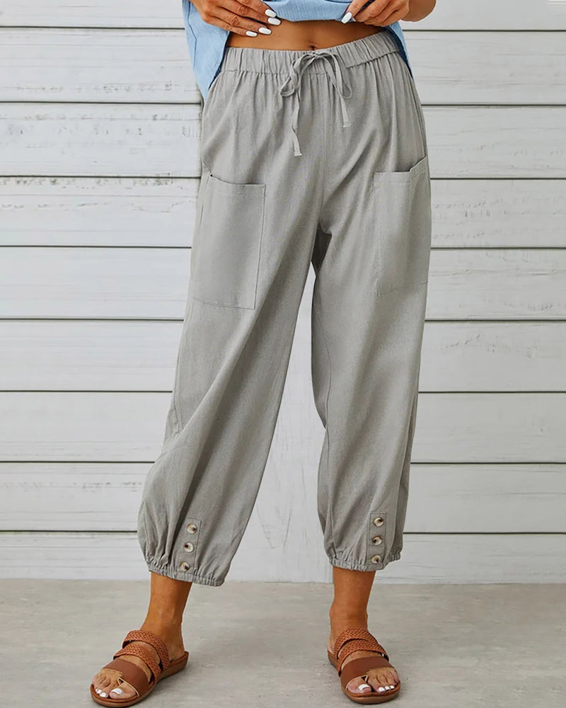 Lockere Damenhose mit Kordelzug, verjüngtem Bein und aufgesetzten Taschen für den Alltag