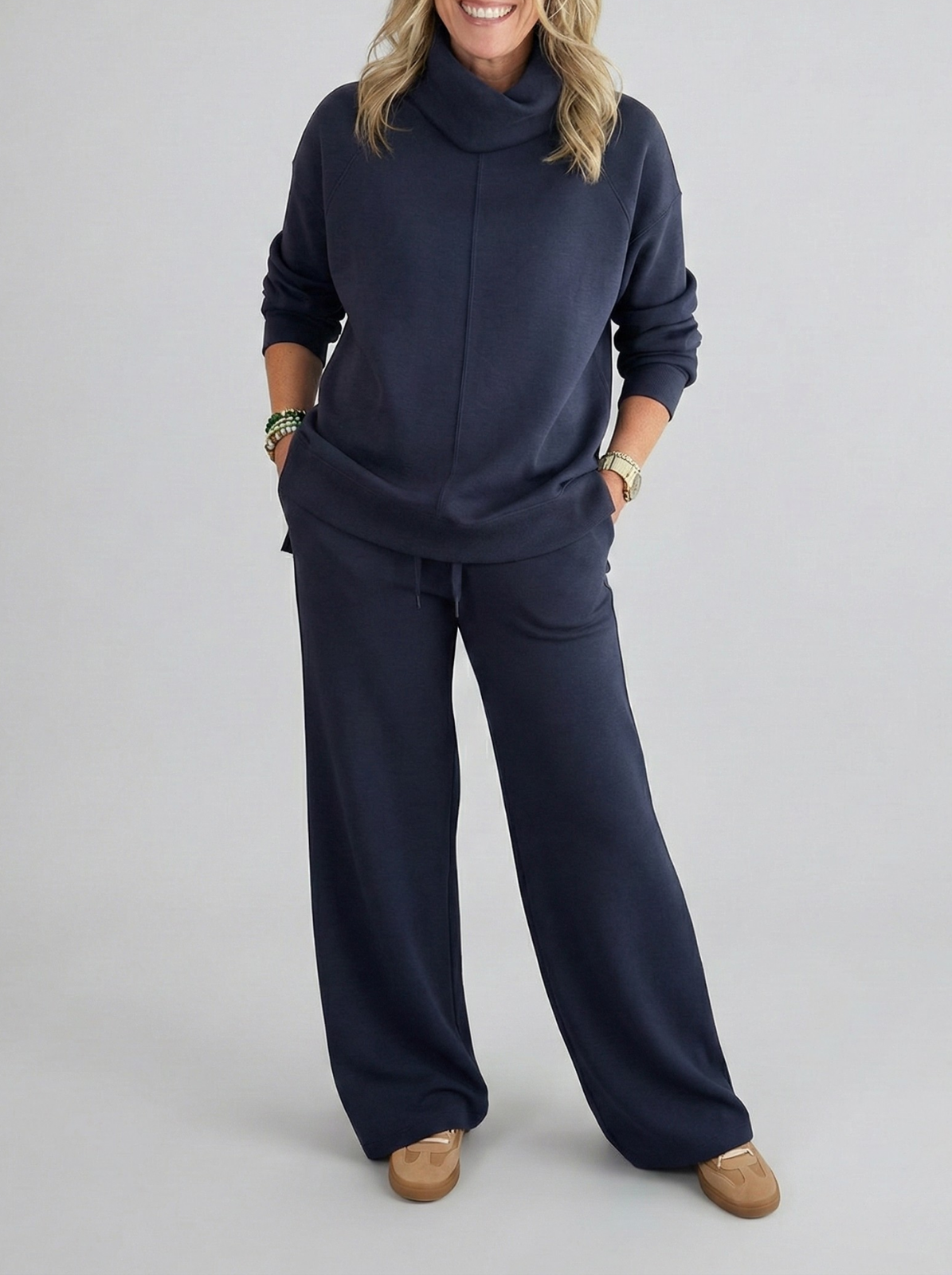 Women's Cowl Neck Wide-Leg Two-Piece Set