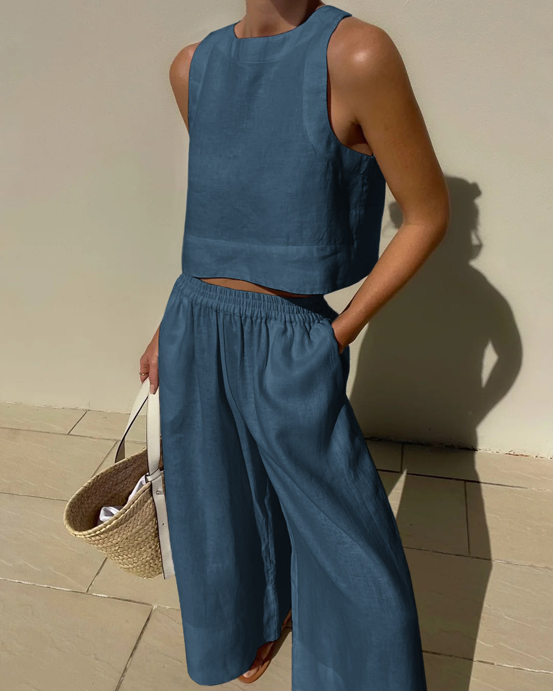 Conjunto de dos piezas holgado y sin mangas para mujer