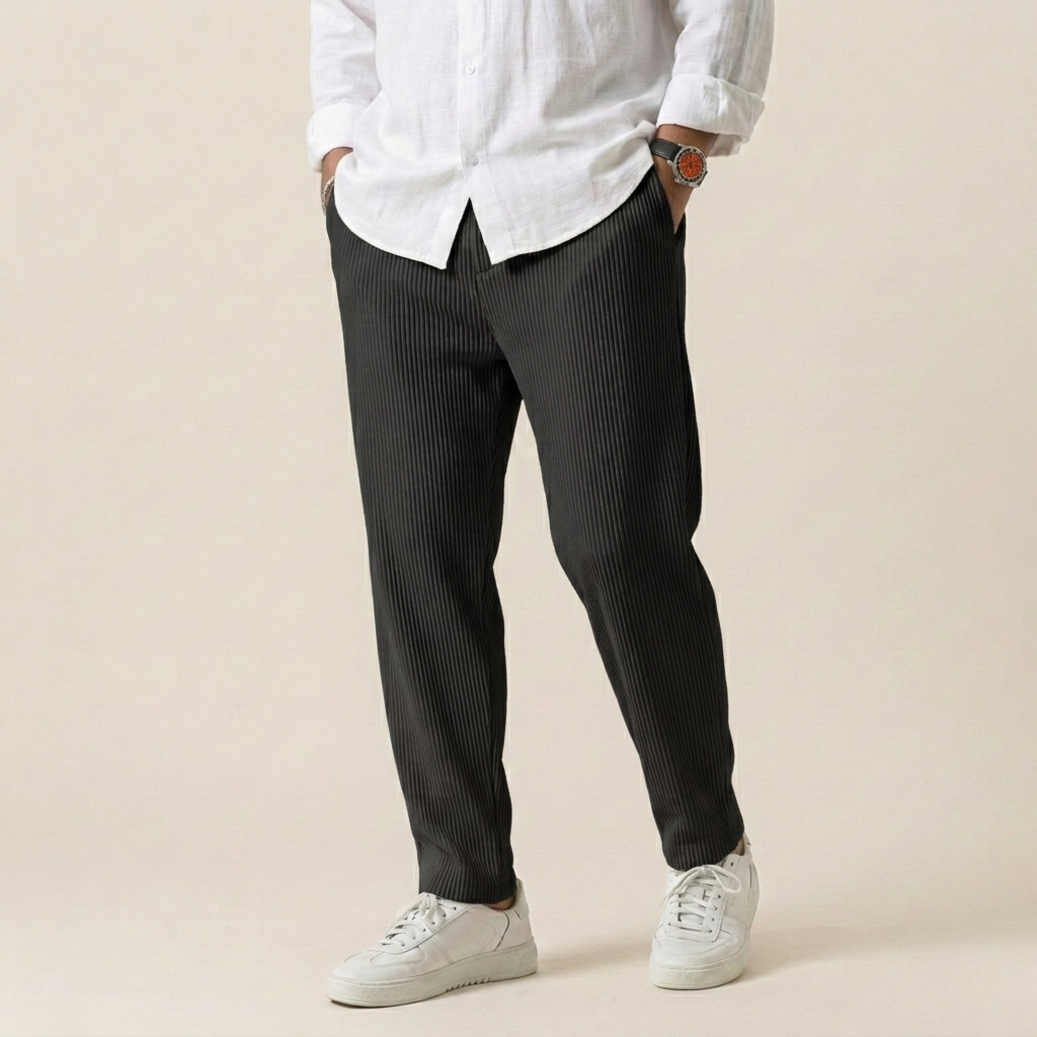 Men's Striped Tapered Trousers - Refined Casual Comfort