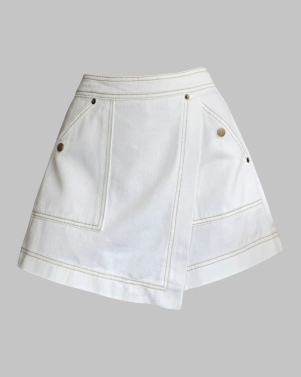 Women's Denim Skort with Wrapped Front for Casual Everyday Styling