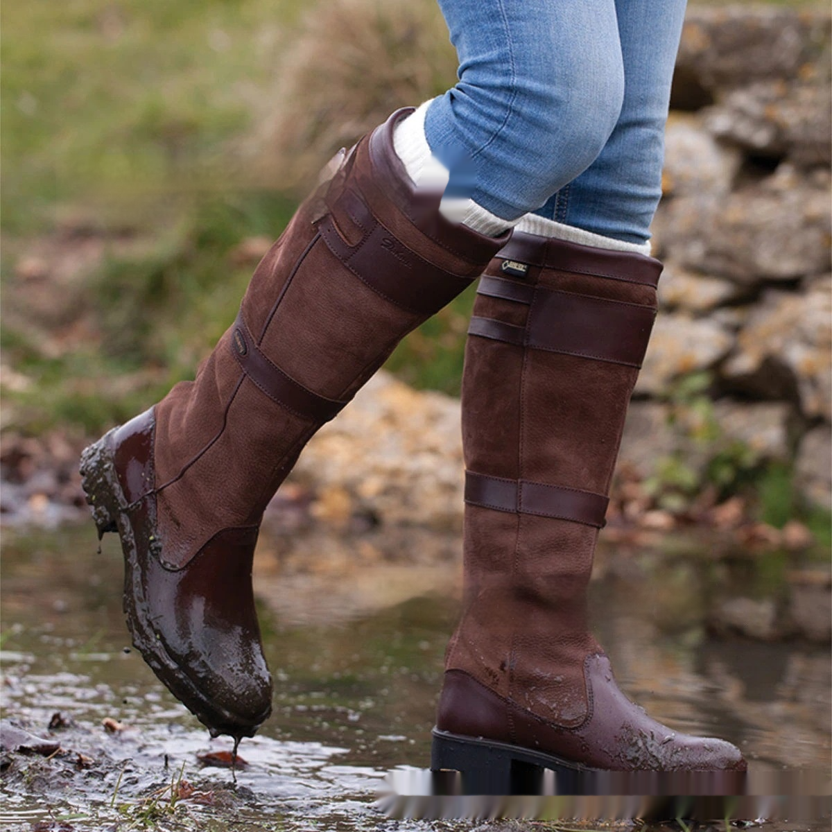 Women's Knee-High Double Buckle Low Heel Boots
