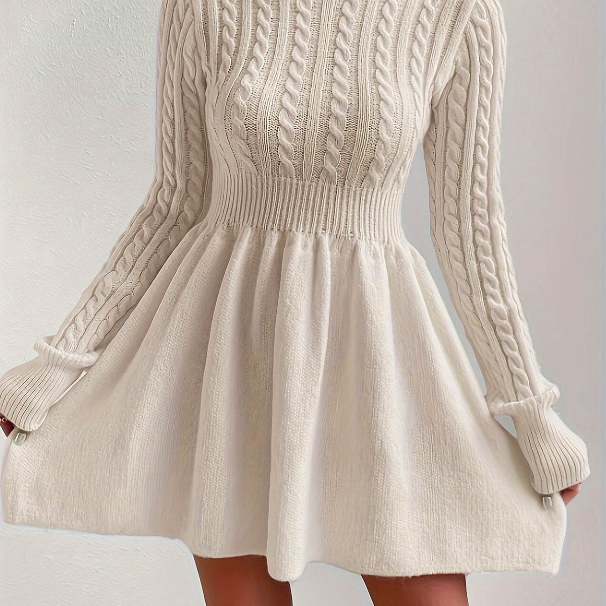Women’s Cable Knit Turtleneck Fit and Flare Dress