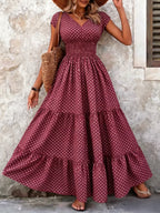 Women's Polka Dot Tiered Maxi Dress
