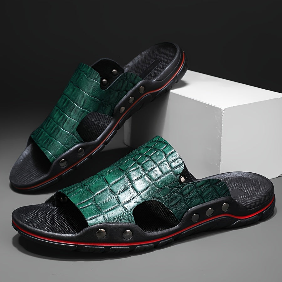 Komfortable slip-on-sandaler til mænd med krokodillestruktur