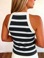 Women's Striped Halter Neck Sleeveless Knit Tank Top