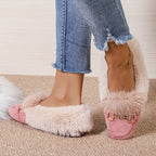 Mules chaussons pour femme bordés de fausse fourrure