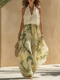 Damen Zweiteiler mit Blumenmuster, Neckholder-Top und Maxirock