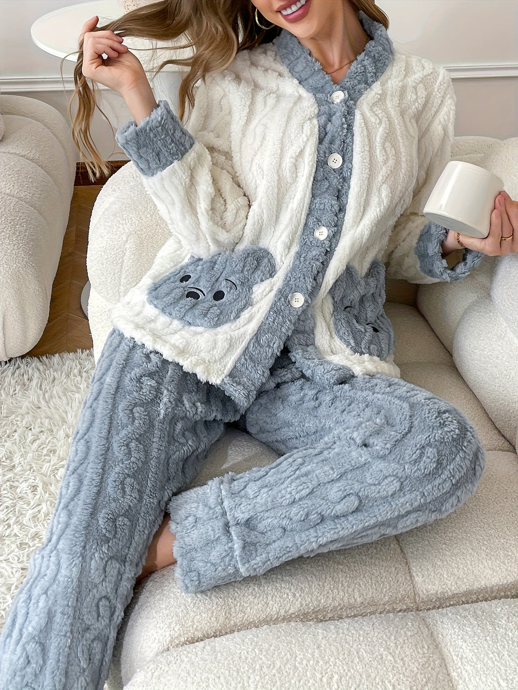 Women’s Plush Button-Up Pajama Set