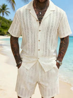 Men's Textured Open Knit Button-Up Resort Shirt