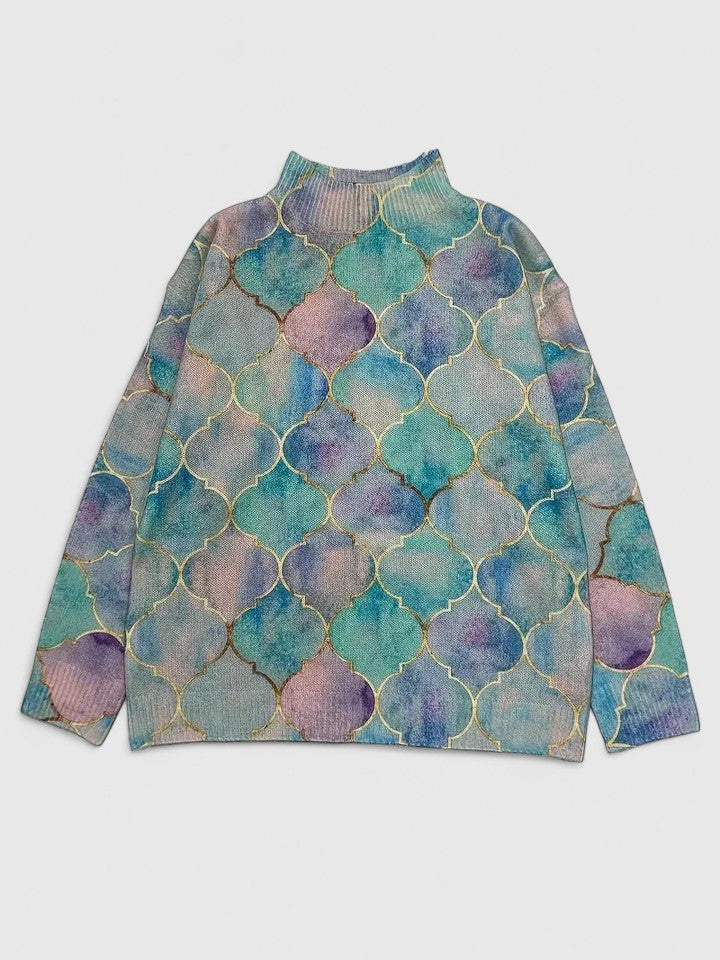Damenpullover mit geometrischem Muster und Stehkragen