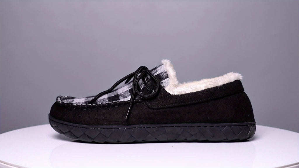 Mocassins à carreaux pour femmes, doublés en sherpa