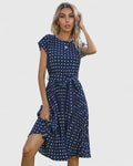 Robe midi pour femme à pois avec ceinture