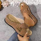 Women's Comfort Slip On Sandals with Cross Strap Design