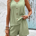 Women's Textured Sleeveless Button Front Top and Shorts Set