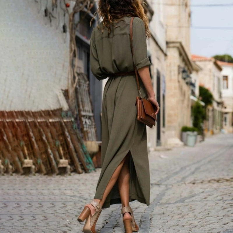 Women's Button-Front Shirt Midi Dress with Short Sleeves for Everyday Wear