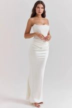 Damen trägerloses Maxikleid mit Korsettoberteil und geraffter Taillensilhouette