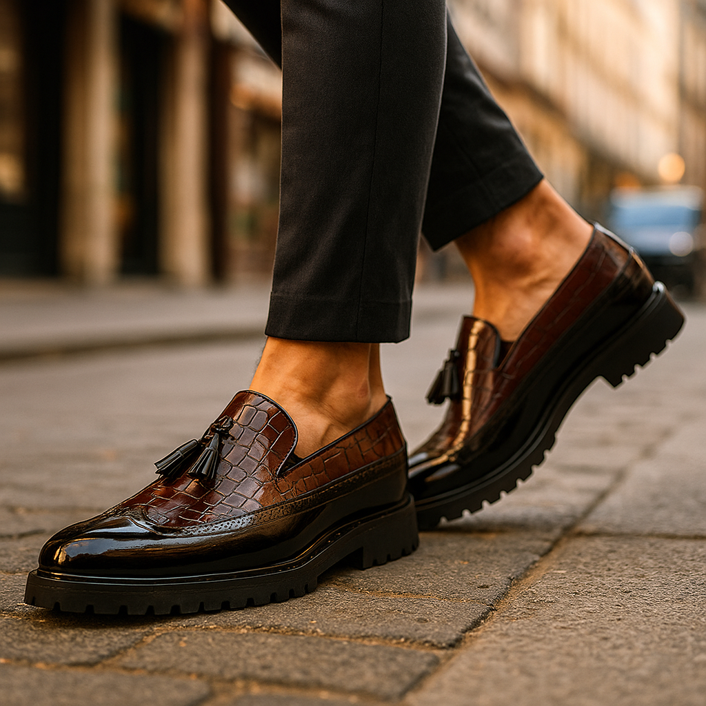 Men's Croc Embossed Tassel Loafers