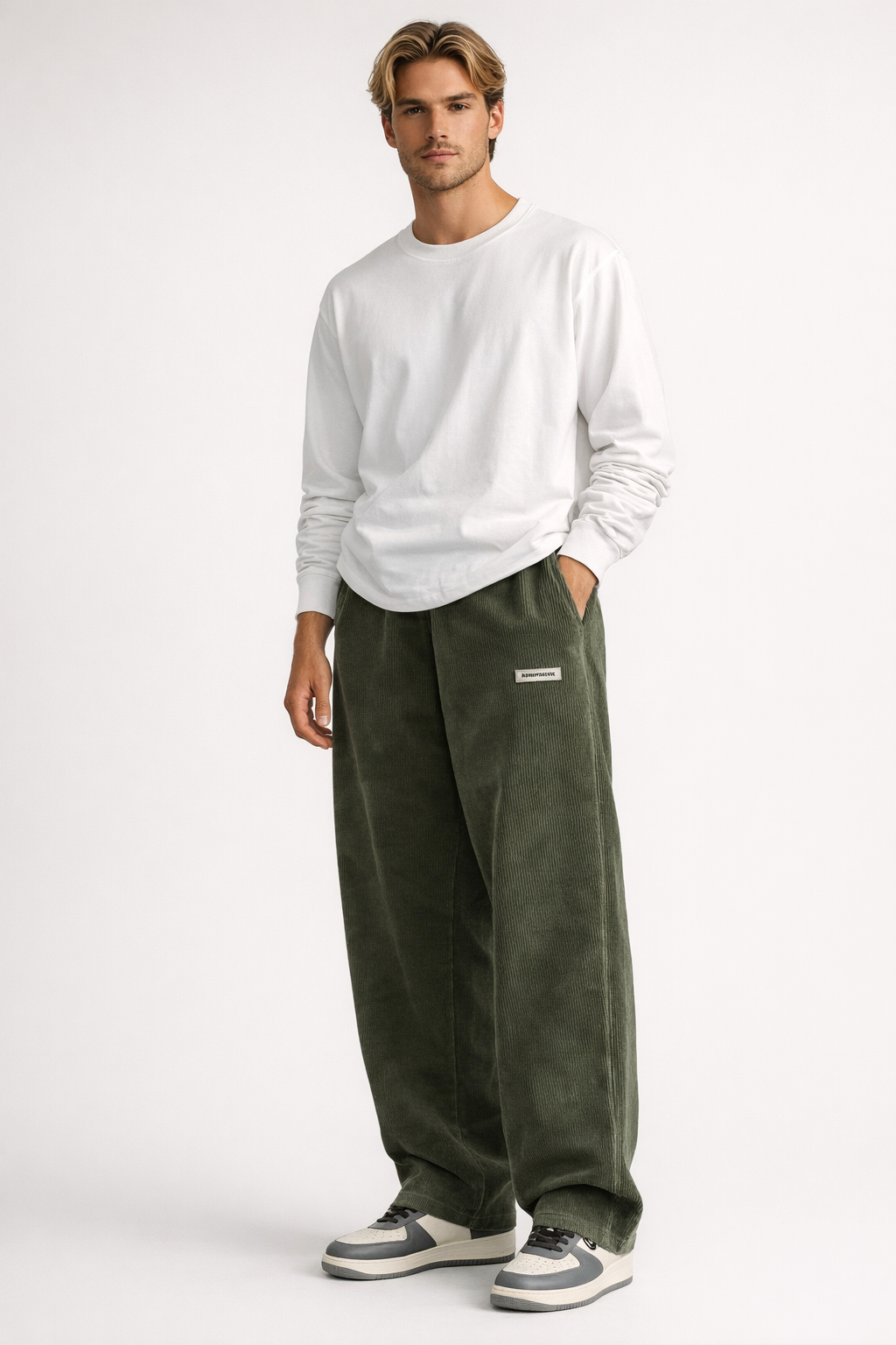 Herren Cordhose mit weitem Bein, entspanntem Schnitt, elastischem Bund und vintage-inspiriertem Casual-Fit