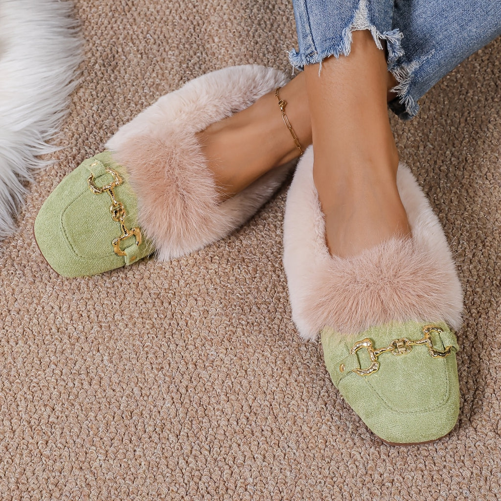 Mules chaussons pour femme bordés de fausse fourrure
