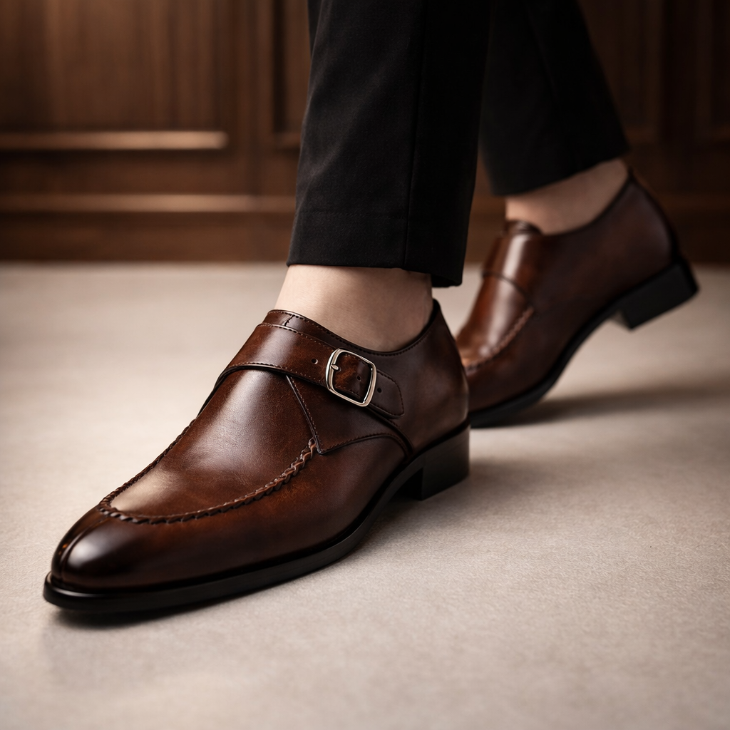 Dressloafers för herr med spänne och rem