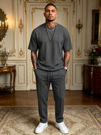 Men's Textured Relaxed T-Shirt & Trousers Set