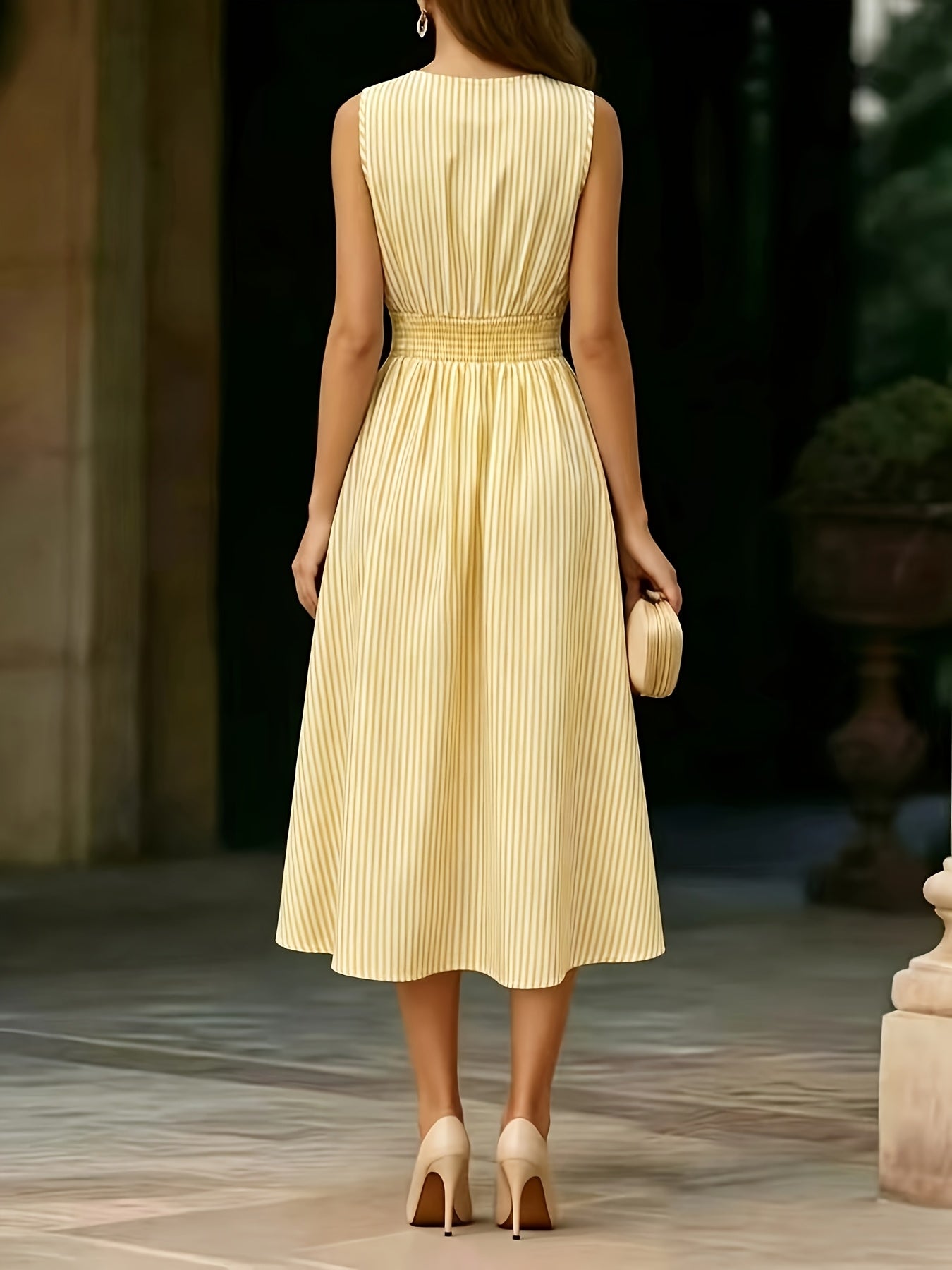 Women's Sleeveless Striped Wrap Midi Dress