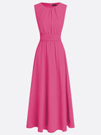 Ärmelloses Chiffon-Maxikleid für Damen mit geraffter Taille und fließendem Saum