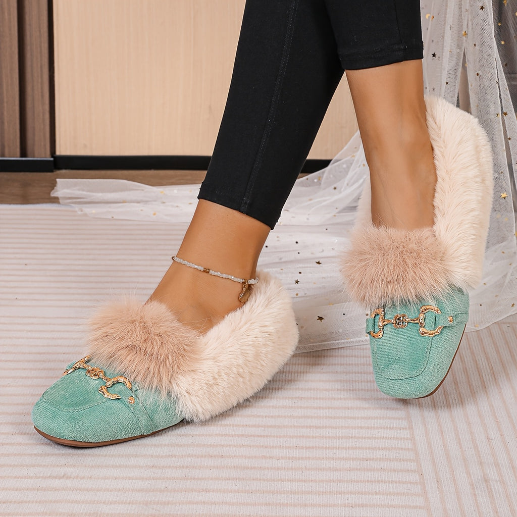 Mules chaussons pour femme bordés de fausse fourrure
