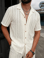 Men's Textured Open Knit Button-Up Resort Shirt
