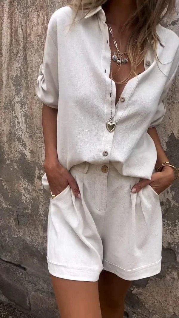 Women's Relaxed Button-Up Shirt and Tailored Shorts Co-Ord Set