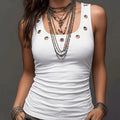 Women's Sleeveless Grommet Trim Tank Top With Scoop Neck