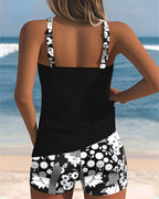 Women's Two-Piece Tankini Swim Set with Floral Print and Swim Shorts