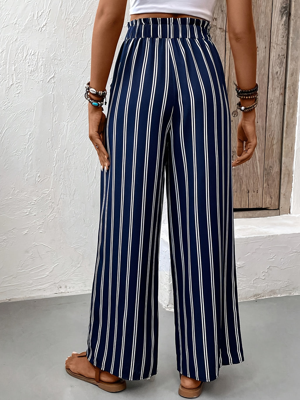 Women’s Striped Wide-Leg Trousers with Relaxed Flowing Fit