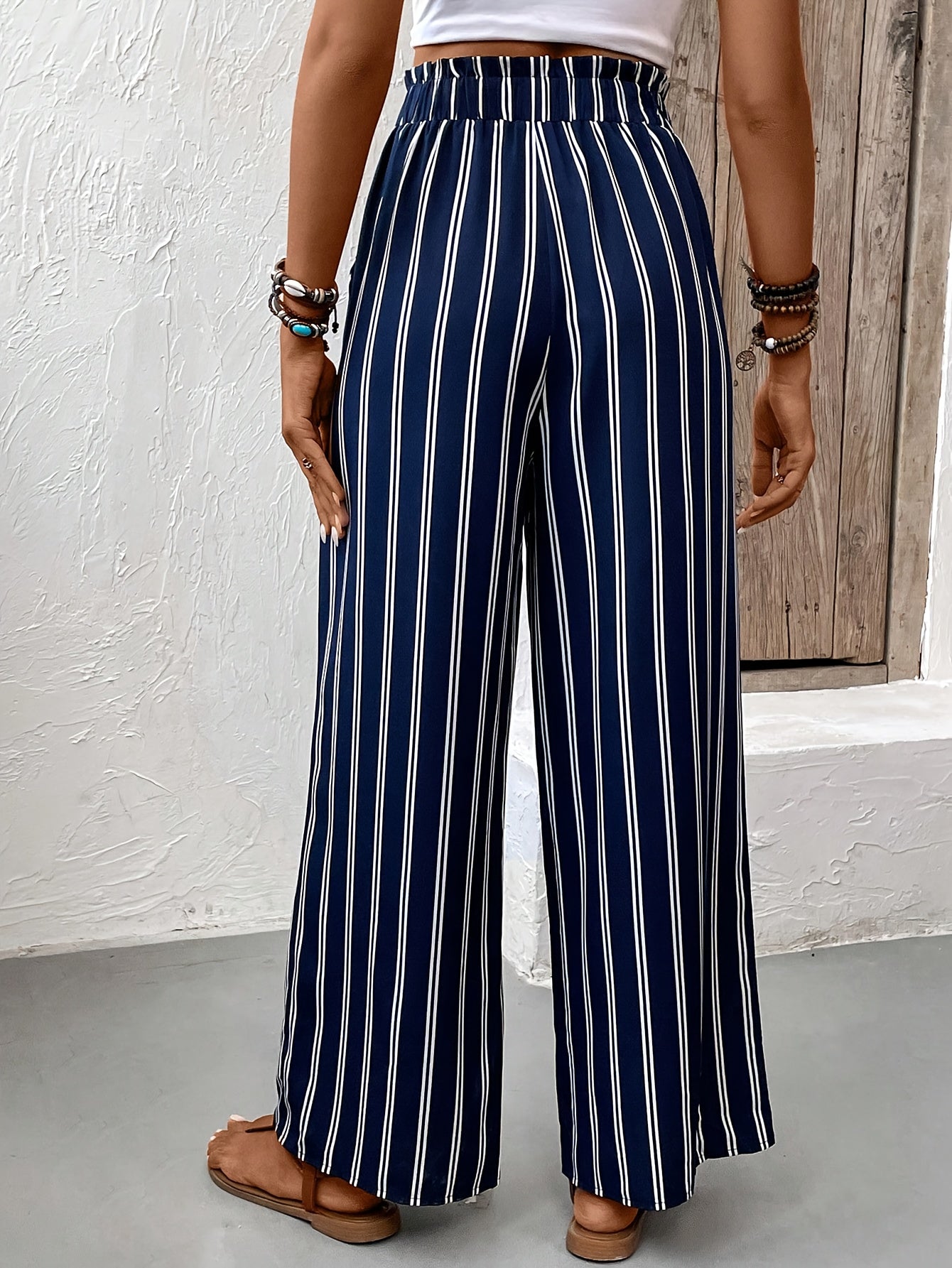 Women’s Striped Wide-Leg Trousers with Relaxed Flowing Fit