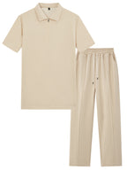 Men's Textured Half-Zip Polo & Trousers Set