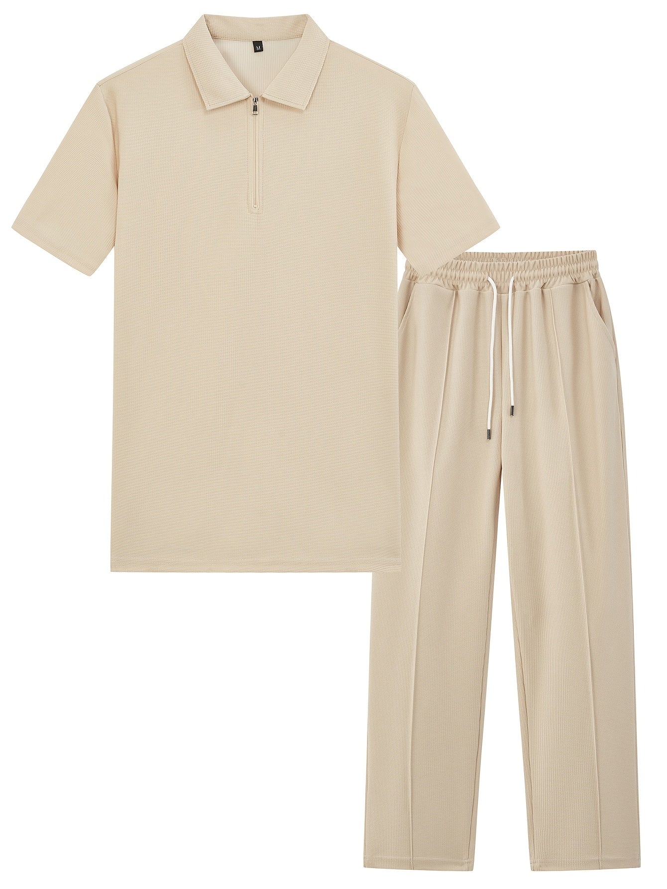 Men's Textured Half-Zip Polo & Trousers Set