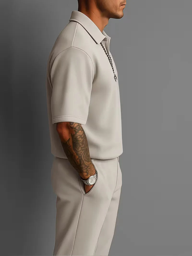 Herren Smart-Casual-Zweiteiler mit Poloshirt und geraden Hosenbeinen