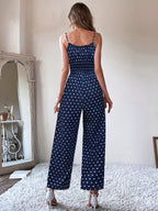 Women's Polka Dot Smocked Waist Wide Leg Jumpsuit
