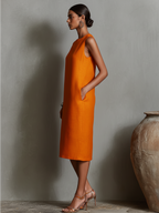 Women's Sleeveless Round Neck Midi Dress with Pockets