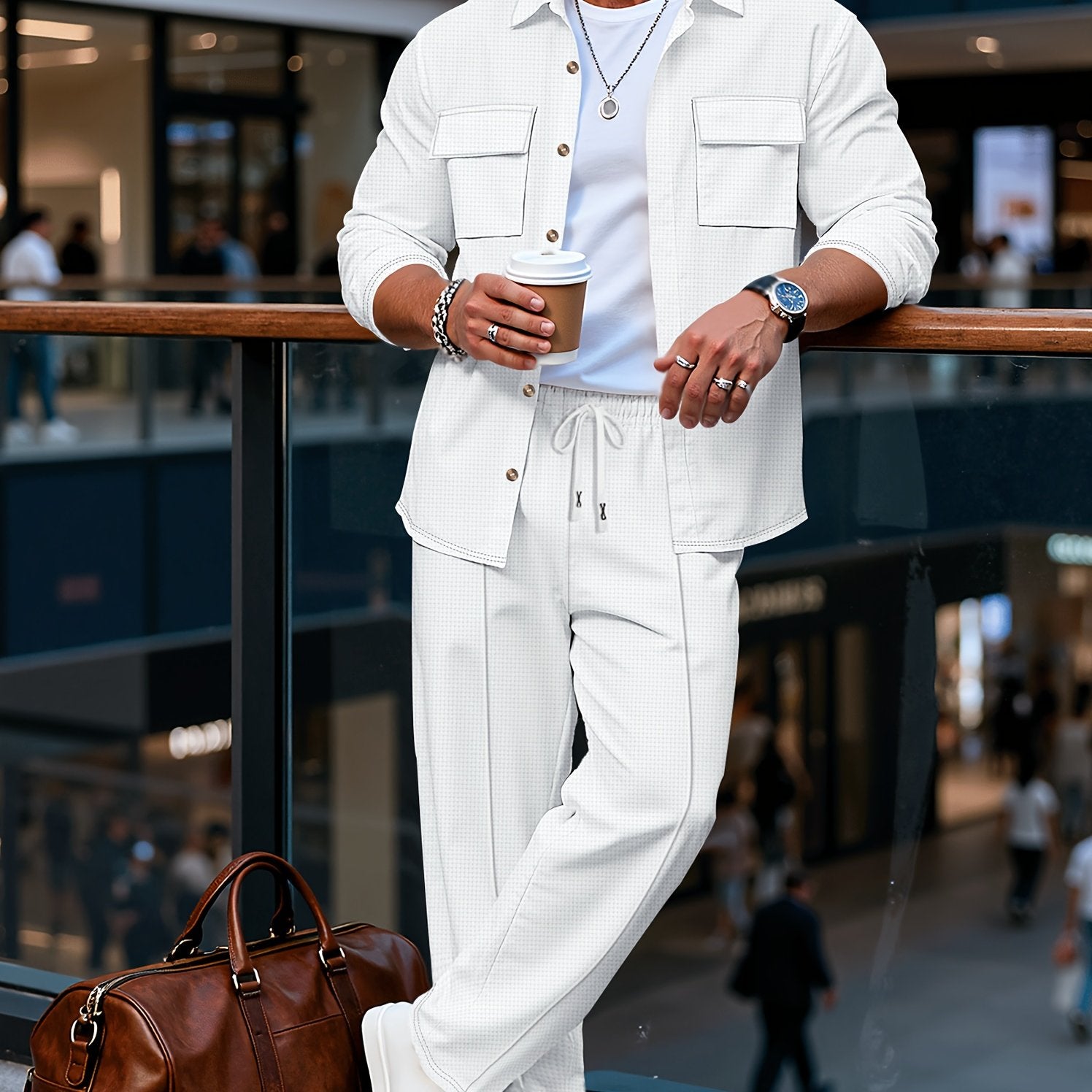 Strukturiertes Overshirt- und Hosen-Set für Herren