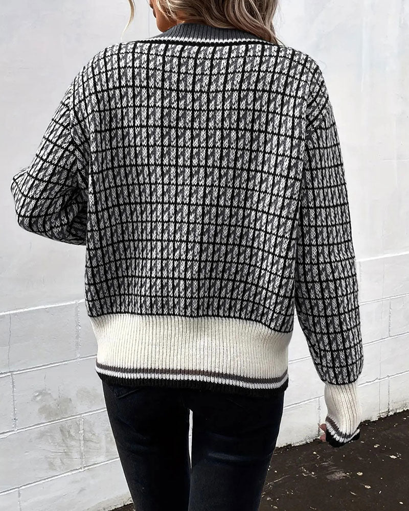 Cardigan med geometrisk mønster og knapper til kvinder
