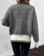 Cardigan med geometrisk mønster og knapper til kvinder