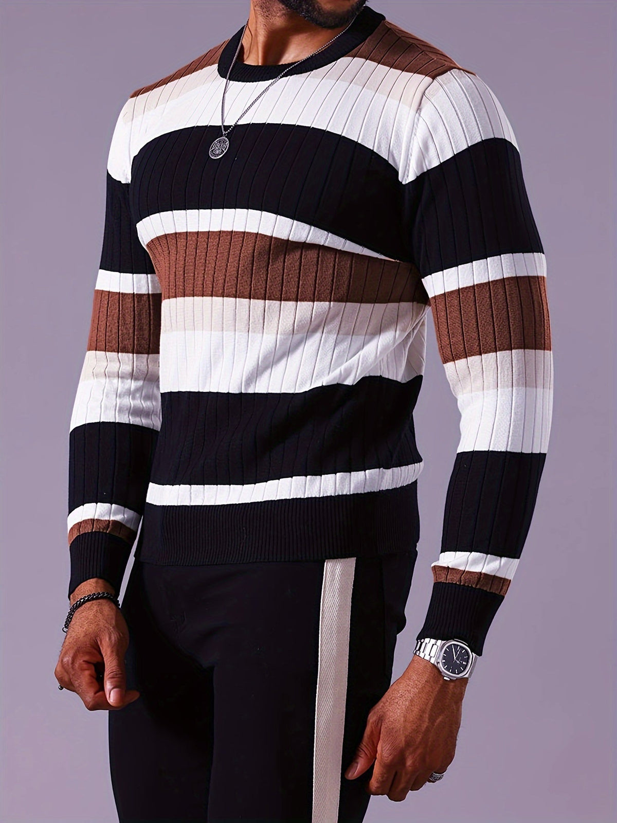 Maglione da uomo a blocchi di colore a coste