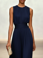 Ärmelloses Chiffon-Maxikleid für Damen mit geraffter Taille und fließendem Saum