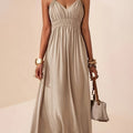 Women's Sleeveless Maxi Dress with V-Neck and Beaded Strap Details